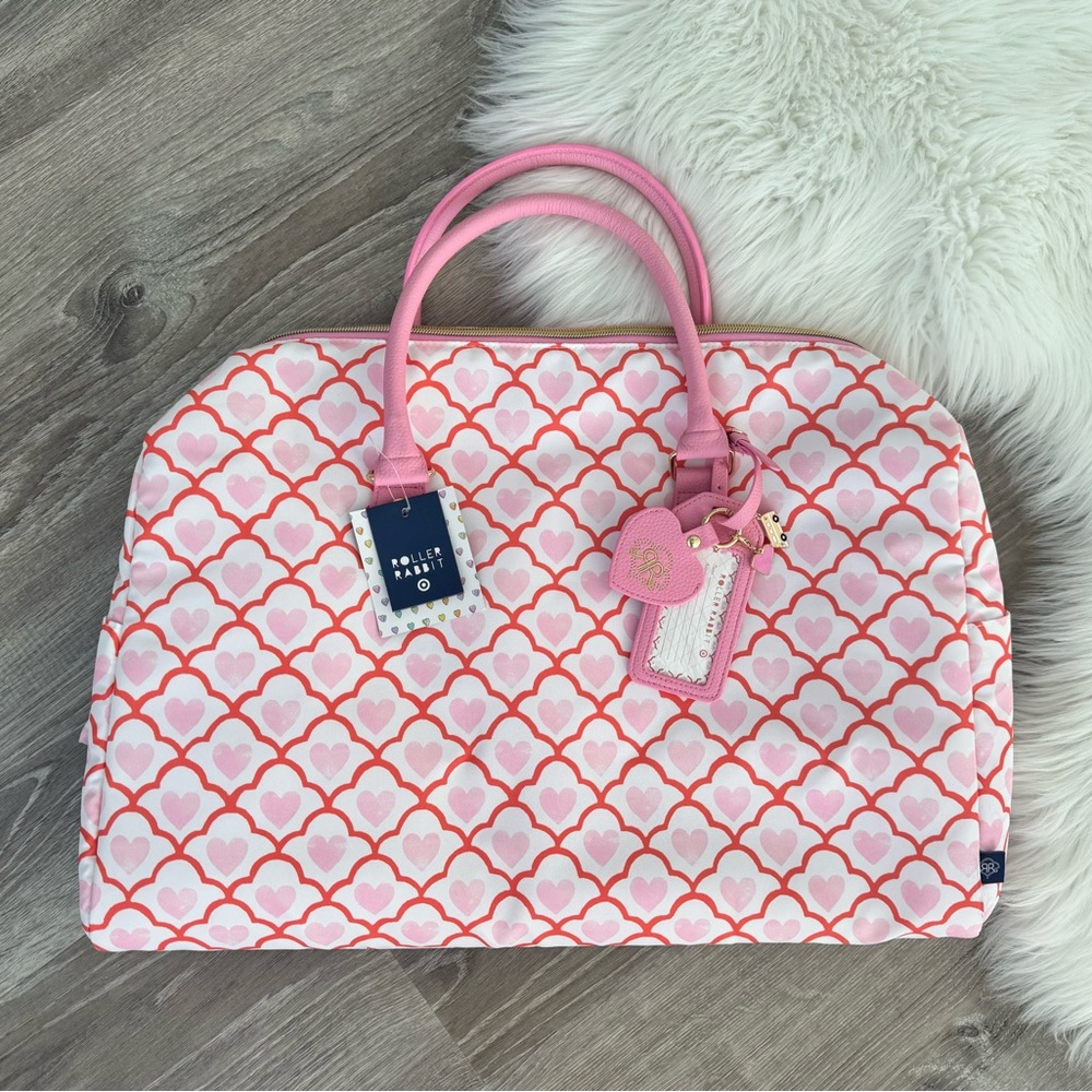 💖✈️ Roller Rabbit x Target Geo Hearts Softside Duffel Bag Pink